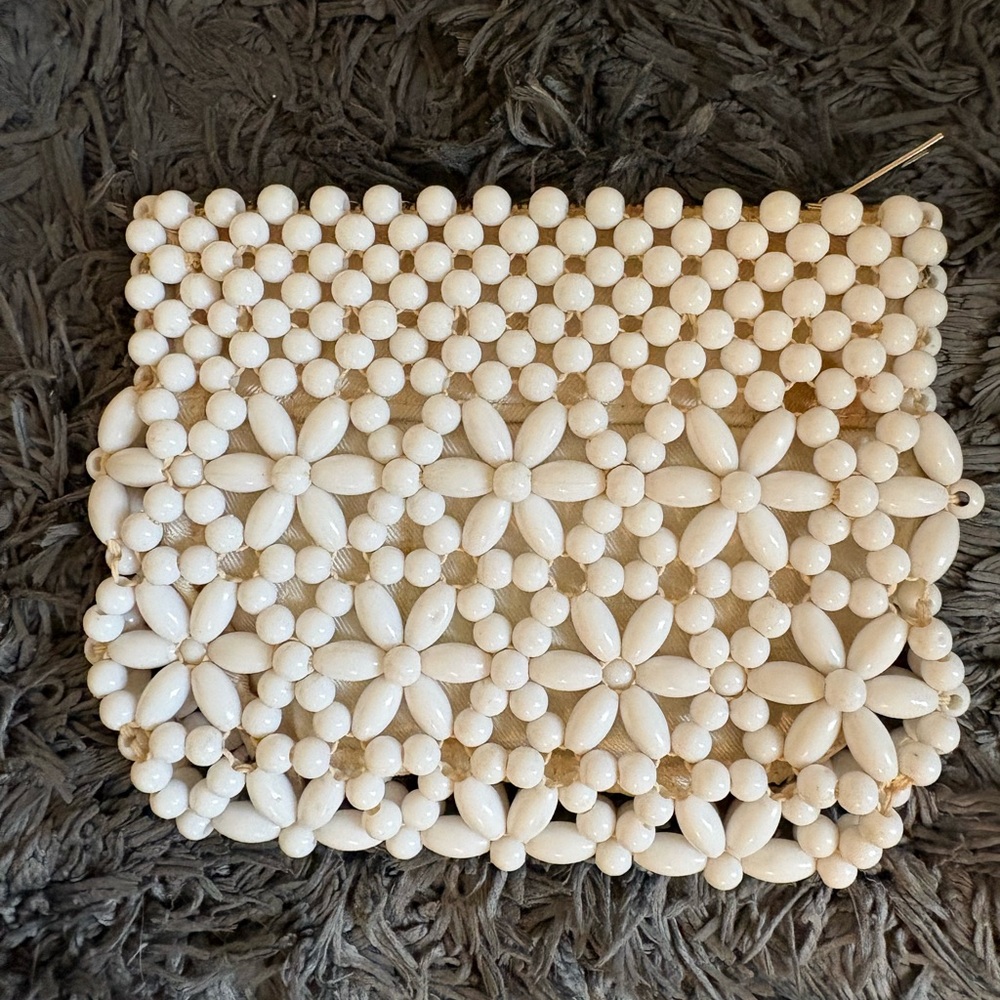 Beaded Floral Clutch in Cream
